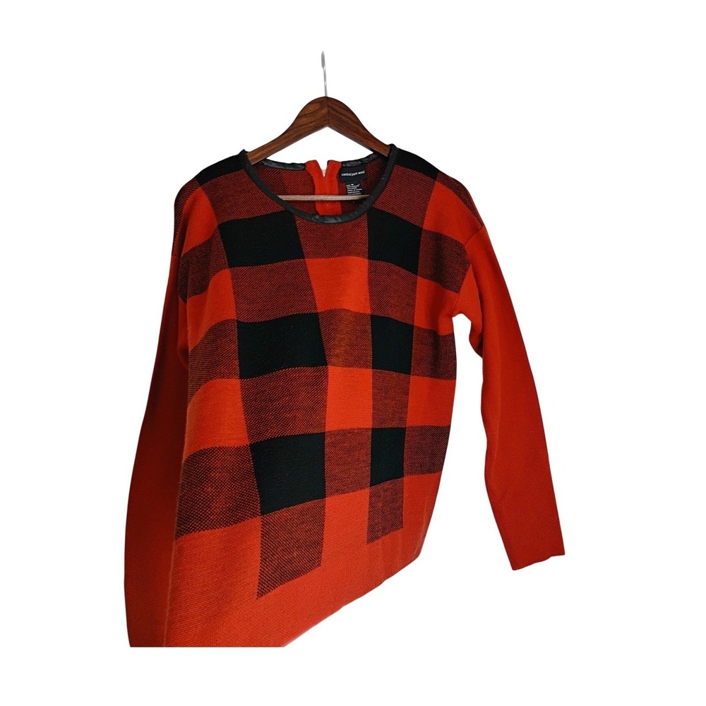 Central Park West Red Black Buffalo Plaid Wool Blend Zip Back Sweater M $159